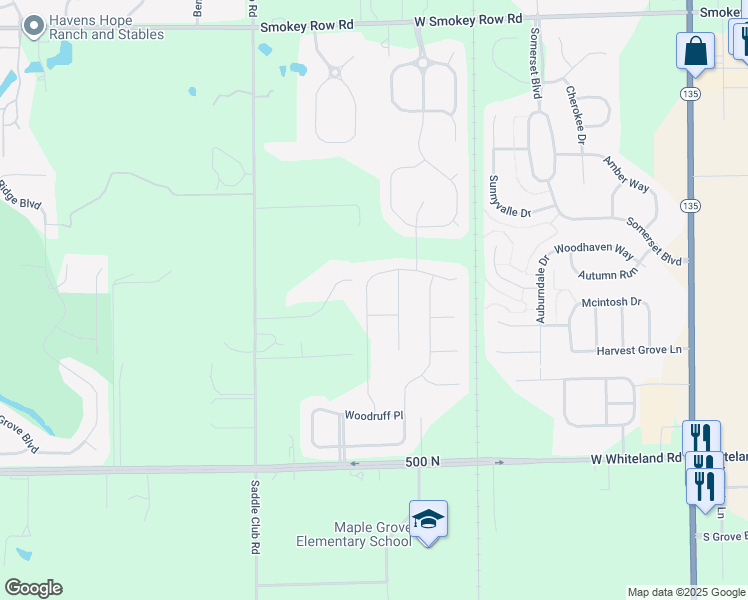 map of restaurants, bars, coffee shops, grocery stores, and more near 5241 Alyshia Parkway in Bargersville