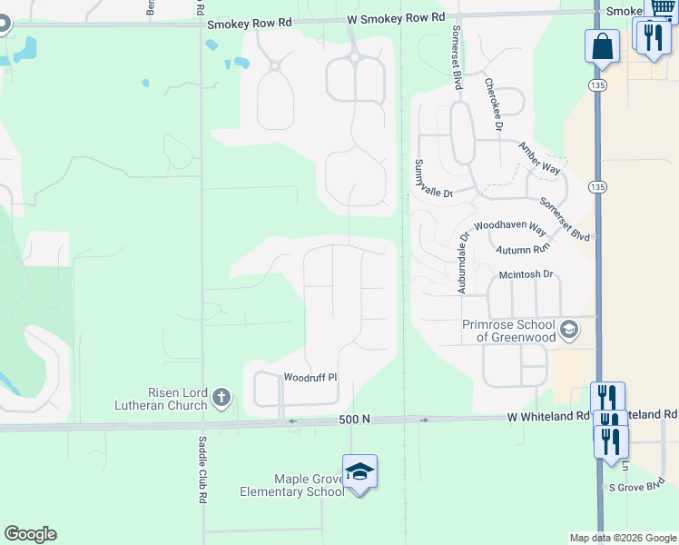 map of restaurants, bars, coffee shops, grocery stores, and more near 5265 Karlyn Court in Bargersville