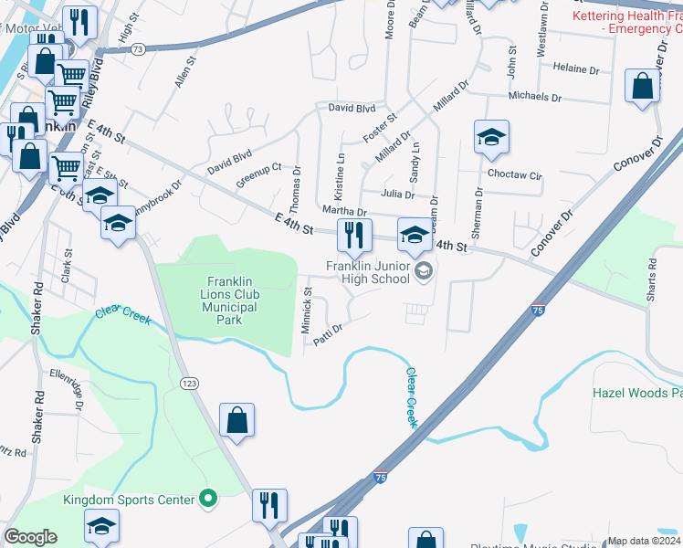 map of restaurants, bars, coffee shops, grocery stores, and more near 29 Harding Court in Franklin