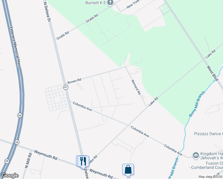 map of restaurants, bars, coffee shops, grocery stores, and more near 4570 Robin Road in Newfield