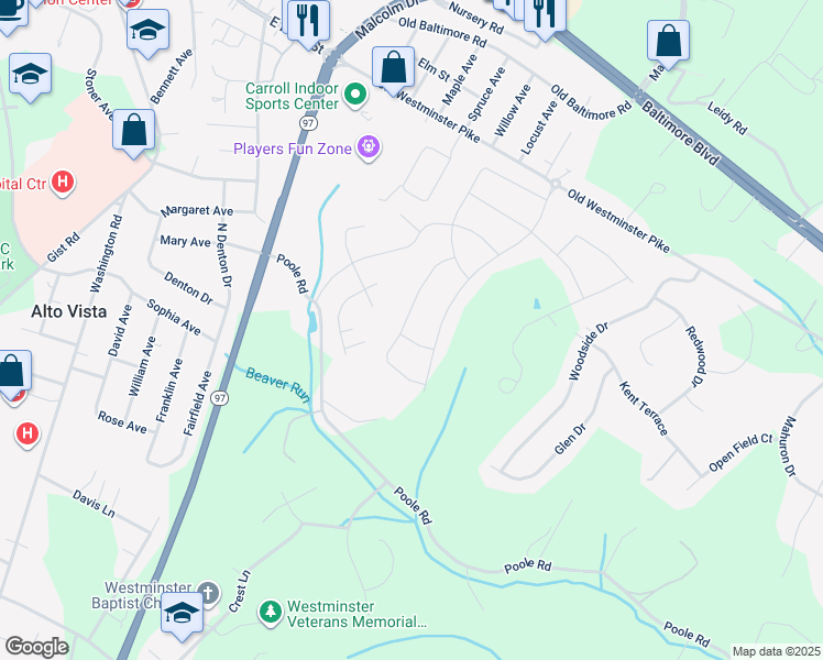 map of restaurants, bars, coffee shops, grocery stores, and more near 737 Blue Moon Lane in Westminster
