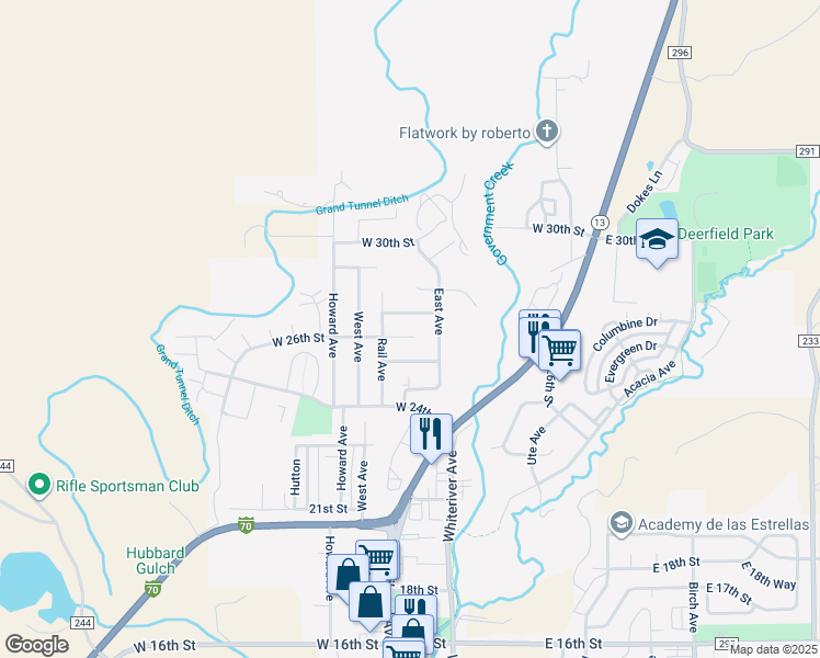 map of restaurants, bars, coffee shops, grocery stores, and more near 404 West 26th Street in Rifle