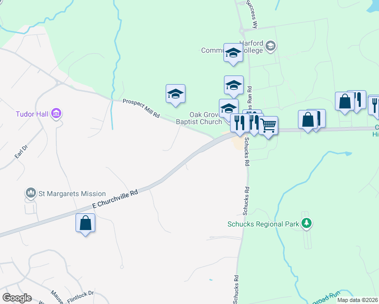 map of restaurants, bars, coffee shops, grocery stores, and more near 2010 Churchville Road in Bel Air
