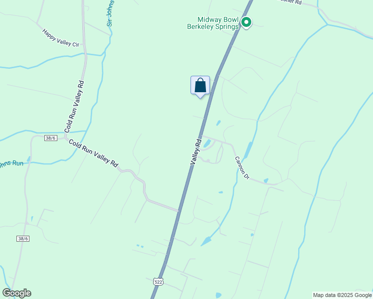 map of restaurants, bars, coffee shops, grocery stores, and more near Valley Road in Berkeley Springs