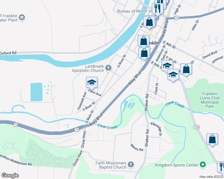 map of restaurants, bars, coffee shops, grocery stores, and more near 18 Rooks Lane in Franklin
