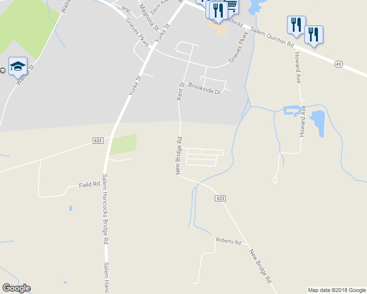 map of restaurants, bars, coffee shops, grocery stores, and more near 184 New Bridge Road in Salem