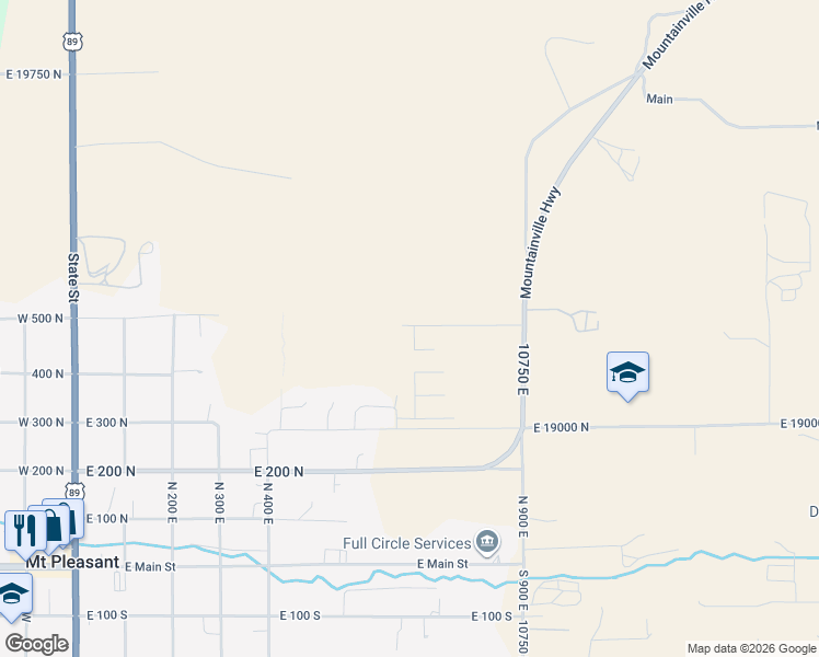 map of restaurants, bars, coffee shops, grocery stores, and more near 864 East 475 North in Mount Pleasant