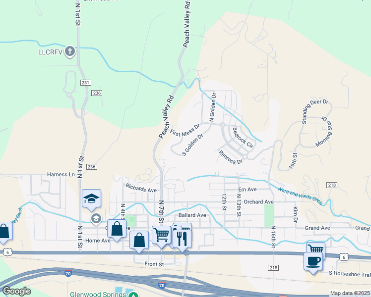 map of restaurants, bars, coffee shops, grocery stores, and more near 226 South Golden Drive in Silt
