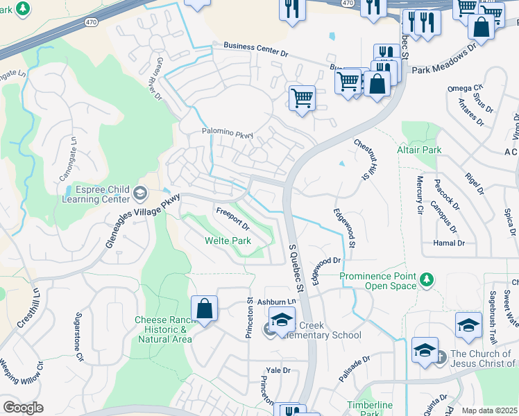 map of restaurants, bars, coffee shops, grocery stores, and more near 8938 Bermuda Run Circle in Littleton