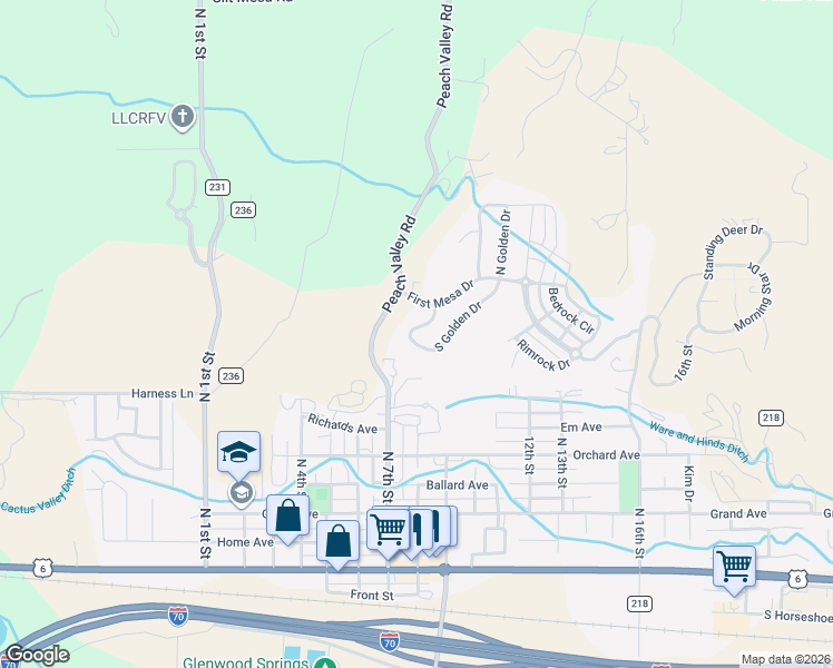 map of restaurants, bars, coffee shops, grocery stores, and more near 161 South Golden Drive in Silt