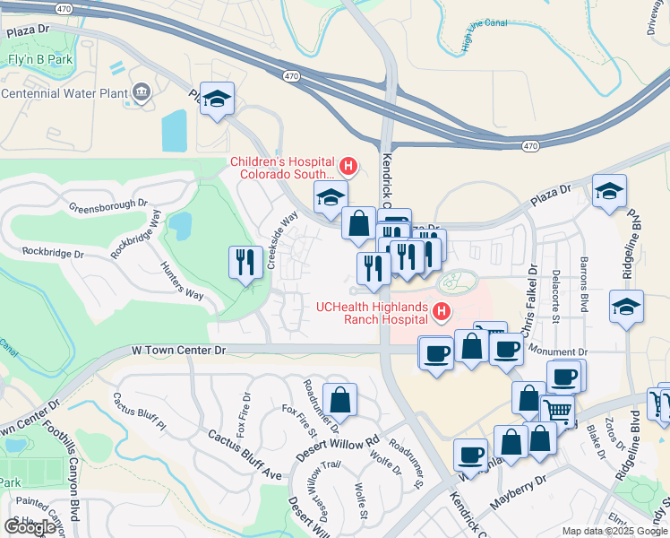 map of restaurants, bars, coffee shops, grocery stores, and more near 1805 Shea Center Drive in Littleton