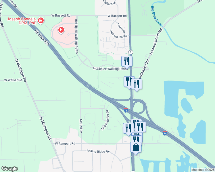 map of restaurants, bars, coffee shops, grocery stores, and more near 2408 Sargent First Class Muralles Drive in Shelbyville