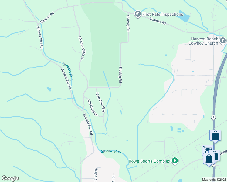 map of restaurants, bars, coffee shops, grocery stores, and more near 6565 Bunker Lane in Middletown