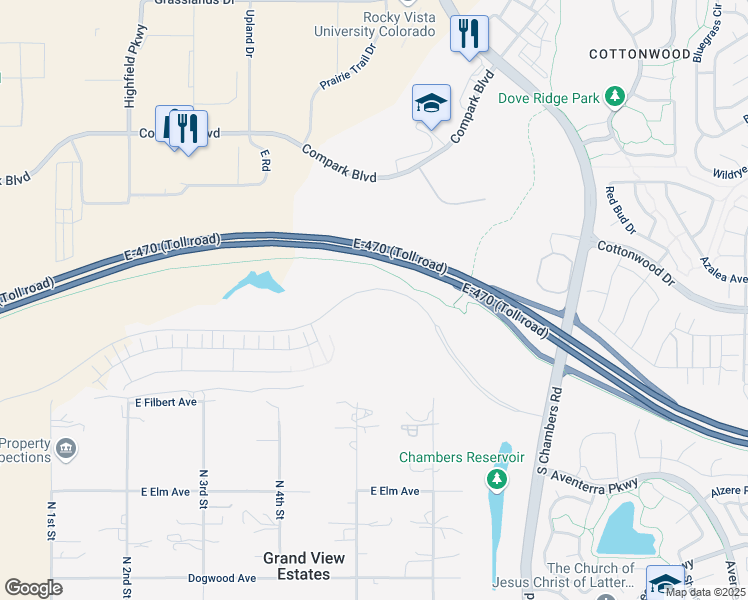 map of restaurants, bars, coffee shops, grocery stores, and more near 15091 Belford Avenue in Parker