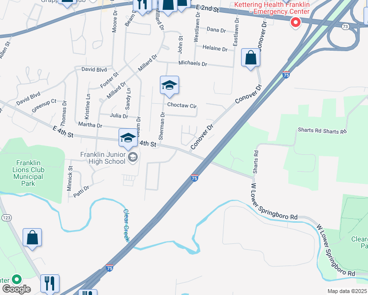map of restaurants, bars, coffee shops, grocery stores, and more near 944 Franklin Commons Circle in Franklin