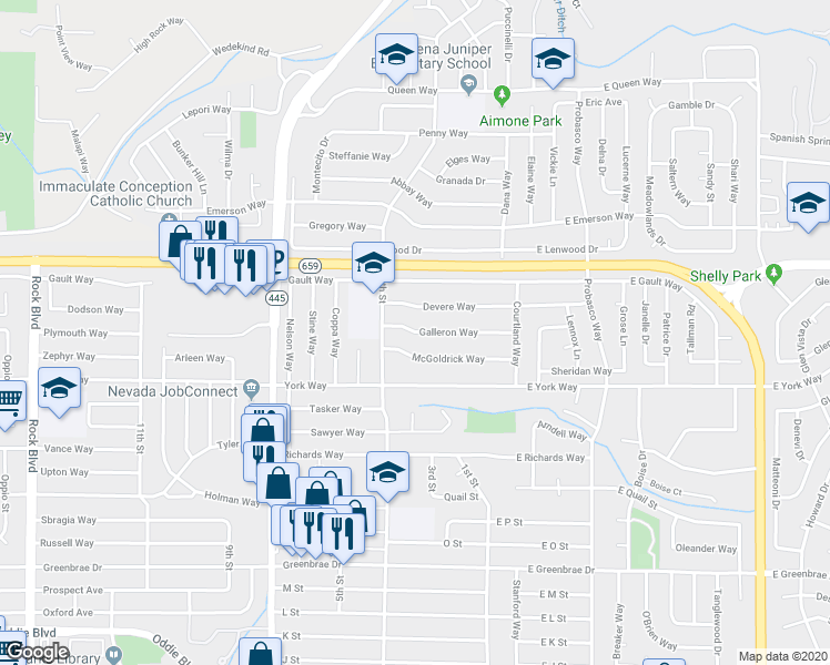 map of restaurants, bars, coffee shops, grocery stores, and more near 320 Galleron Way in Sparks