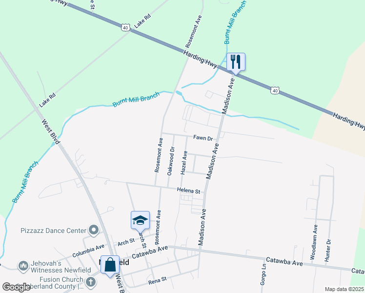 map of restaurants, bars, coffee shops, grocery stores, and more near 121 Fawn Drive in Newfield