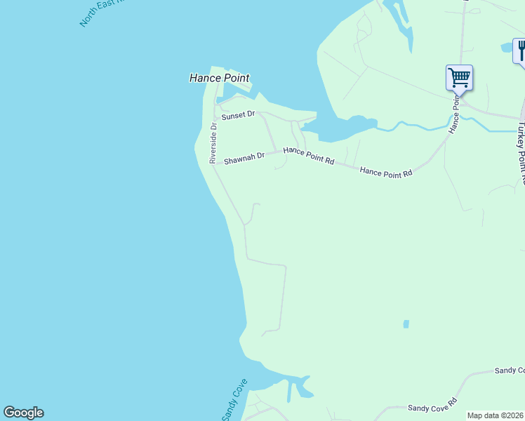map of restaurants, bars, coffee shops, grocery stores, and more near Sylvan Road in Cecil County