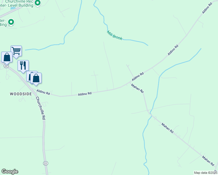 map of restaurants, bars, coffee shops, grocery stores, and more near 3208 Aldino Road in Churchville