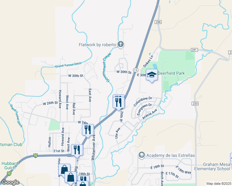map of restaurants, bars, coffee shops, grocery stores, and more near 169 West 26th Street in Rifle