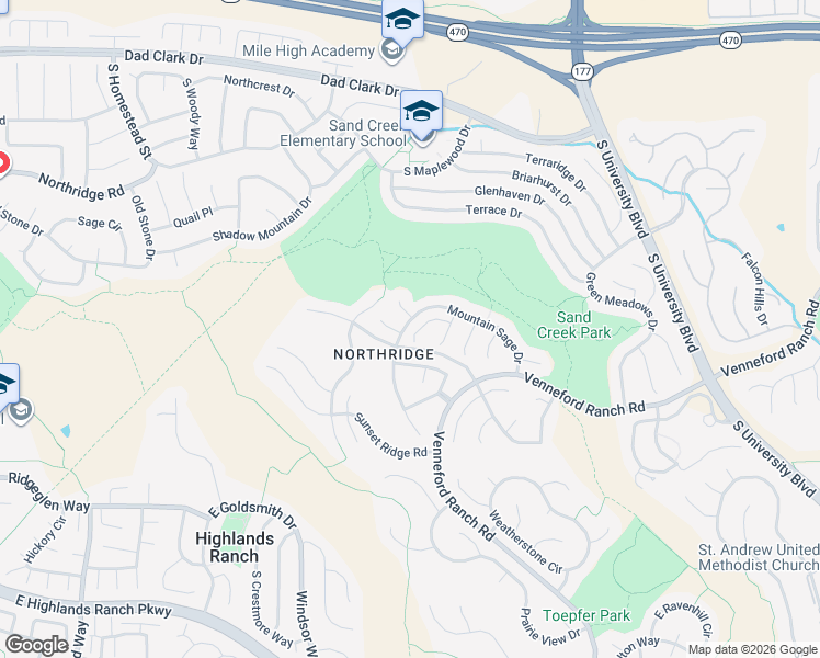 map of restaurants, bars, coffee shops, grocery stores, and more near 1915 Mountain Sage Drive in Littleton