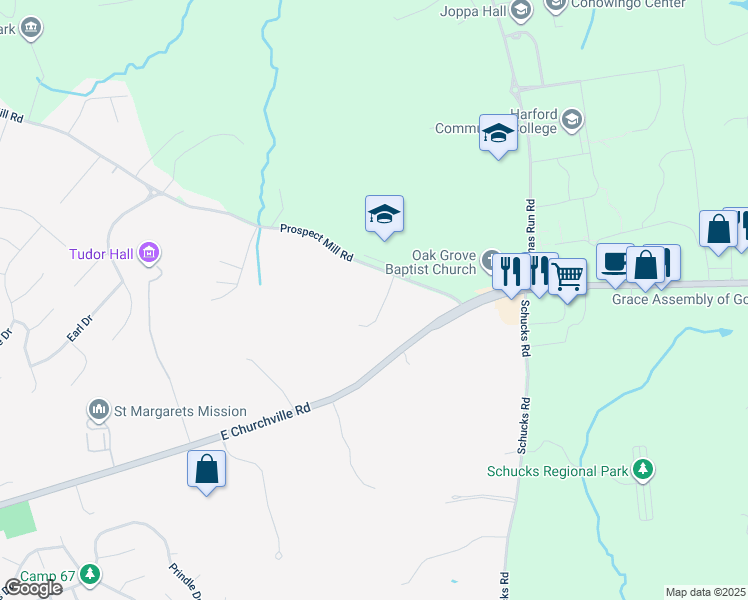 map of restaurants, bars, coffee shops, grocery stores, and more near 2004 Highland Avenue in Bel Air