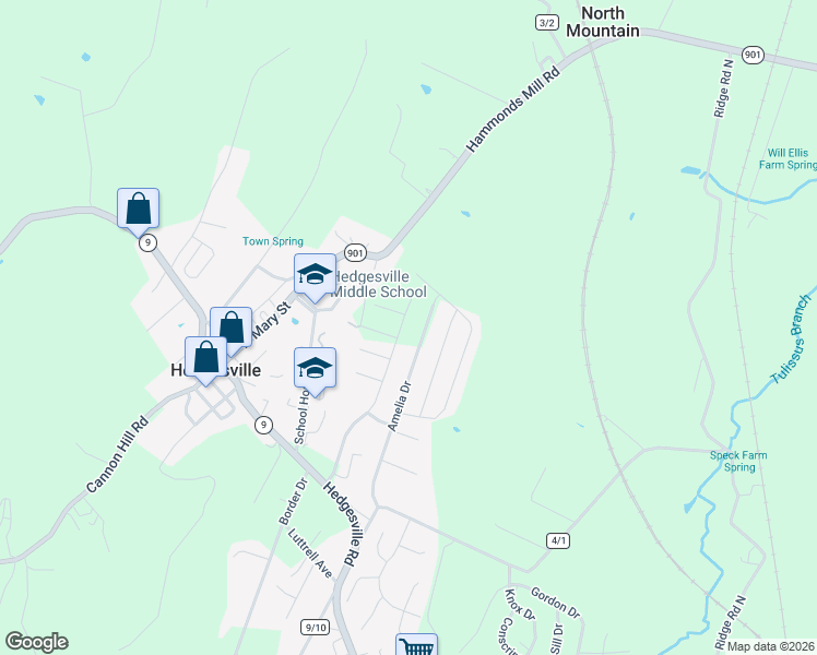 map of restaurants, bars, coffee shops, grocery stores, and more near 390 Rumbling Rock Road in Hedgesville