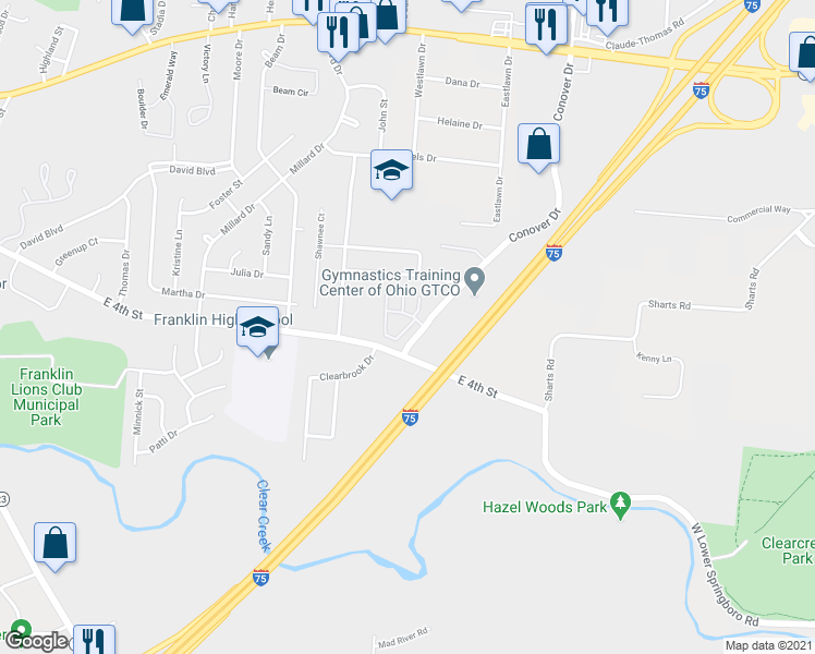 map of restaurants, bars, coffee shops, grocery stores, and more near 999 Franklin Commons Circle in Franklin