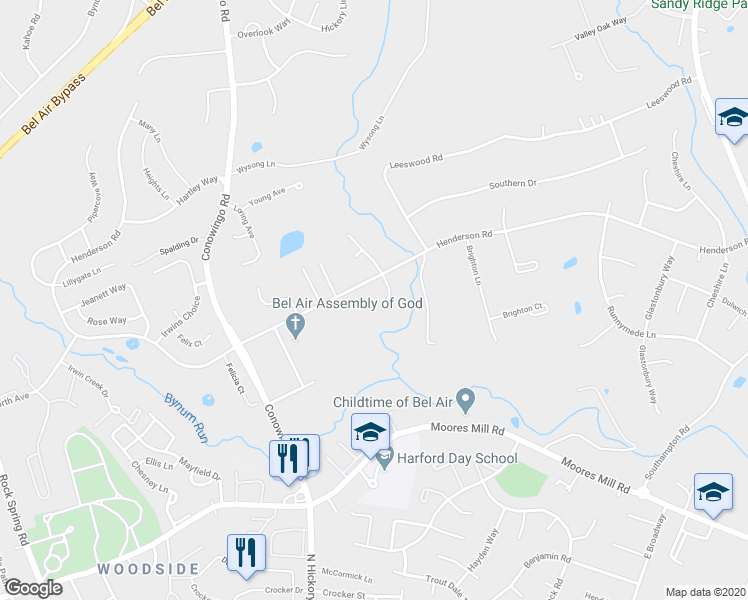 map of restaurants, bars, coffee shops, grocery stores, and more near 906 Autumn View Court in Bel Air