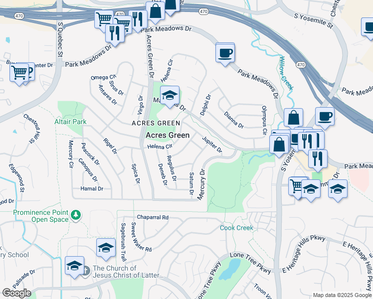 map of restaurants, bars, coffee shops, grocery stores, and more near 13276 Callisto Drive in Lone Tree