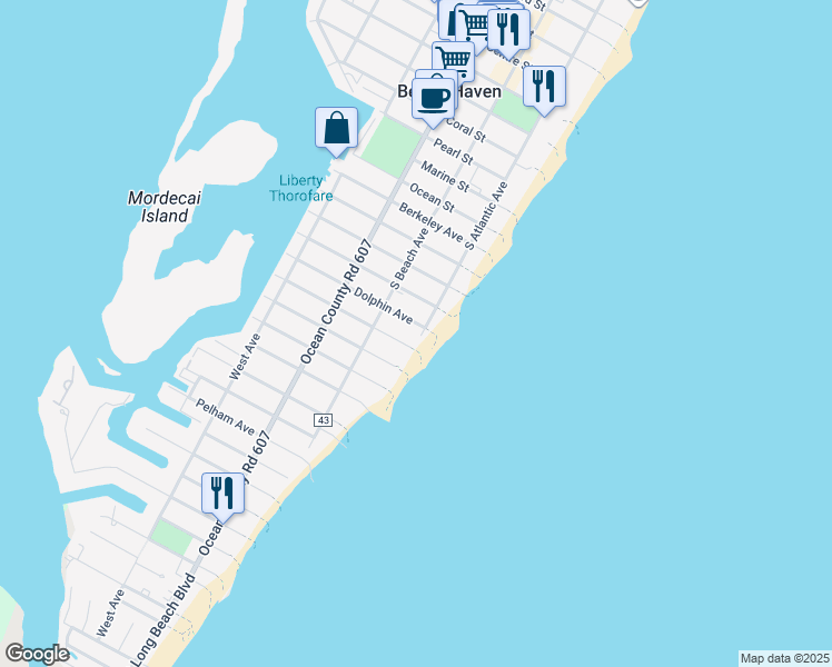 map of restaurants, bars, coffee shops, grocery stores, and more near 1108 South Atlantic Avenue in Beach Haven