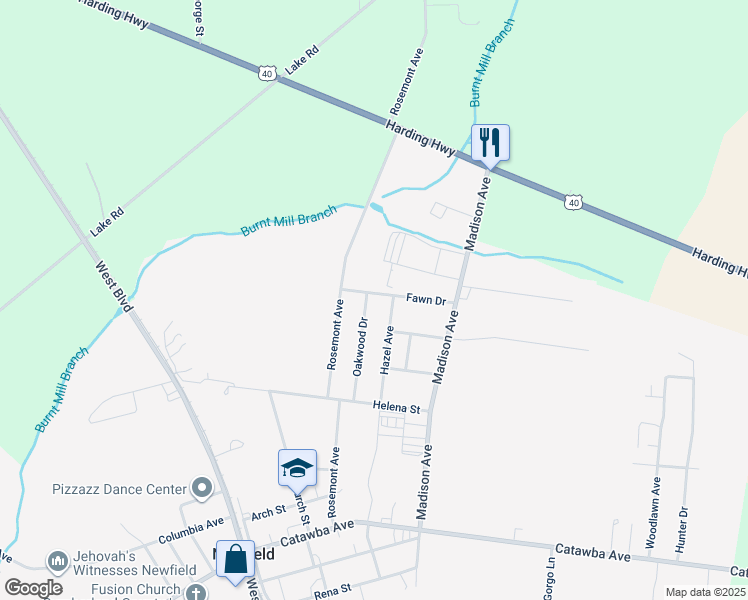 map of restaurants, bars, coffee shops, grocery stores, and more near 121 Fawn Drive in Newfield