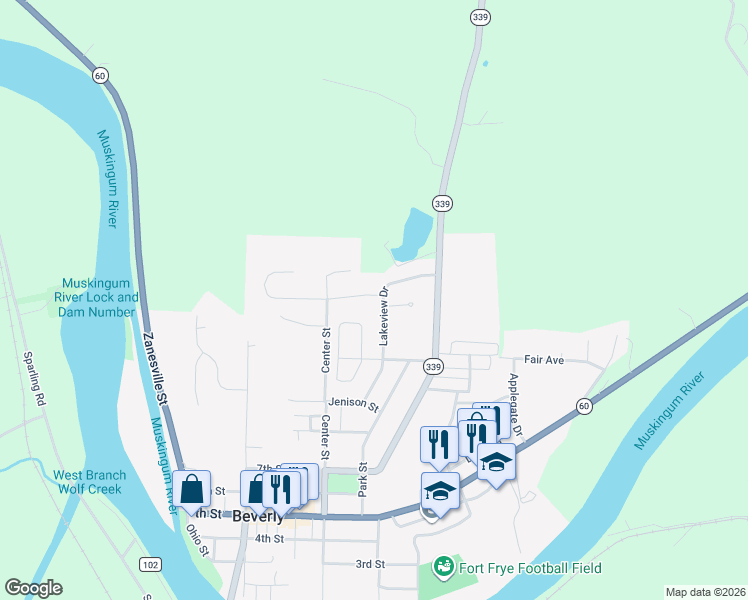 map of restaurants, bars, coffee shops, grocery stores, and more near 1013 Lakeview Dr in Beverly