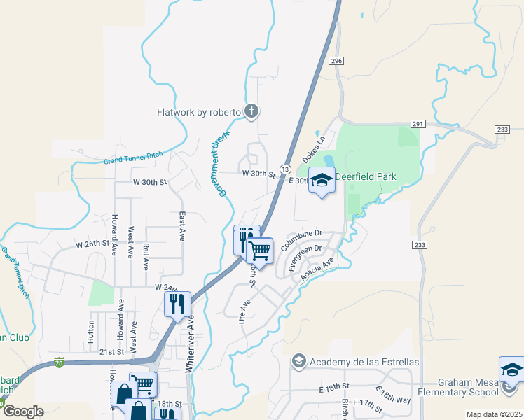 map of restaurants, bars, coffee shops, grocery stores, and more near 172 West 26th Street in Rifle