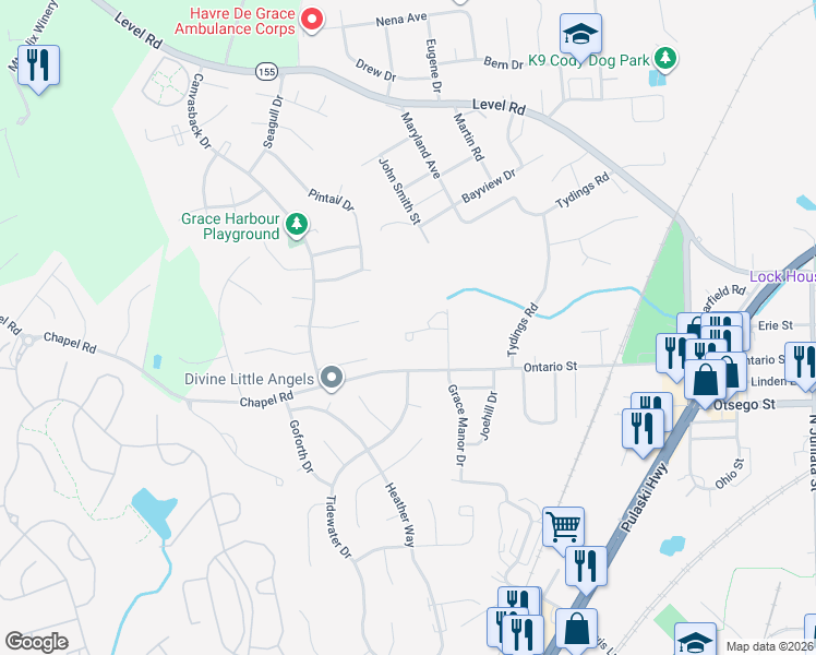 map of restaurants, bars, coffee shops, grocery stores, and more near 222 Gracecroft Court in Havre de Grace
