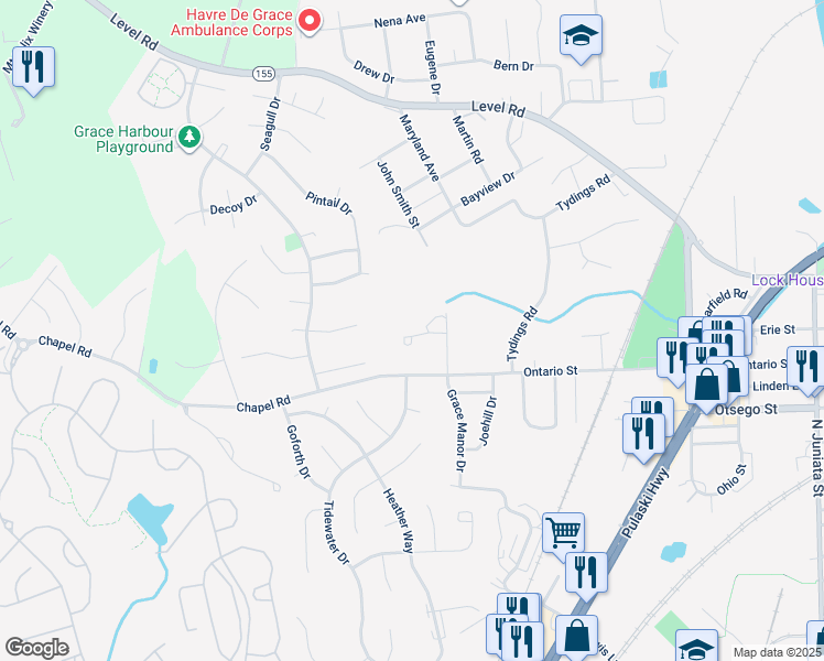 map of restaurants, bars, coffee shops, grocery stores, and more near 216 Gracecroft Court in Havre de Grace