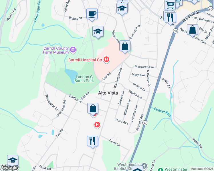 map of restaurants, bars, coffee shops, grocery stores, and more near 701 Longview Avenue in Westminster