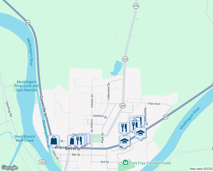 map of restaurants, bars, coffee shops, grocery stores, and more near 1013 Lakeview Drive in Beverly