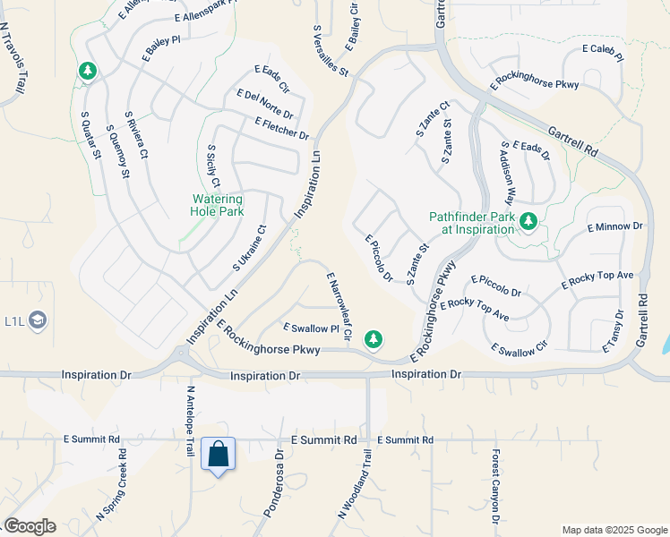 map of restaurants, bars, coffee shops, grocery stores, and more near 22641 East Narrowleaf Circle in Aurora