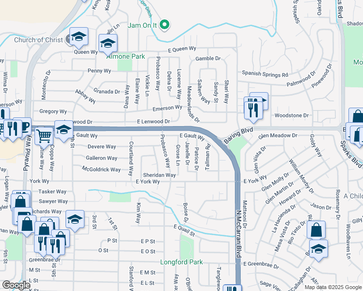 map of restaurants, bars, coffee shops, grocery stores, and more near 2800 Grose Lane in Sparks