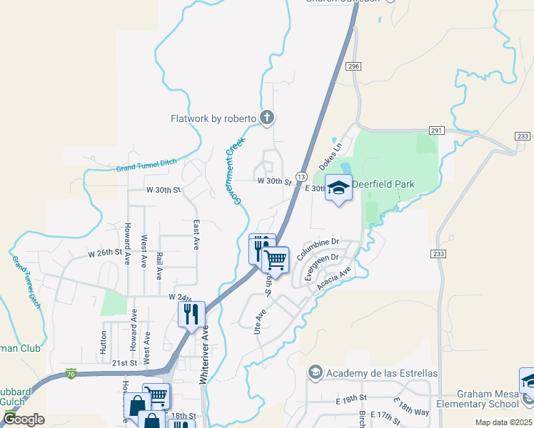 map of restaurants, bars, coffee shops, grocery stores, and more near 187 Willow Circle in Rifle