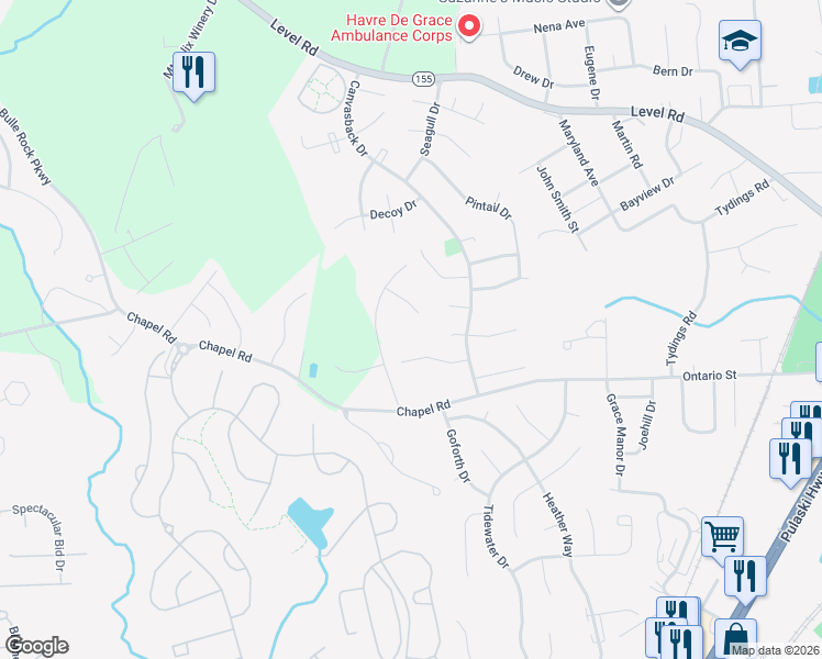map of restaurants, bars, coffee shops, grocery stores, and more near 1501 Iroquois Ct in Havre de Grace