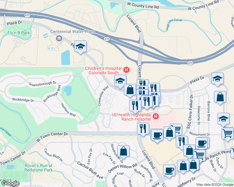 map of restaurants, bars, coffee shops, grocery stores, and more near 8861 Edinburgh Circle in Littleton