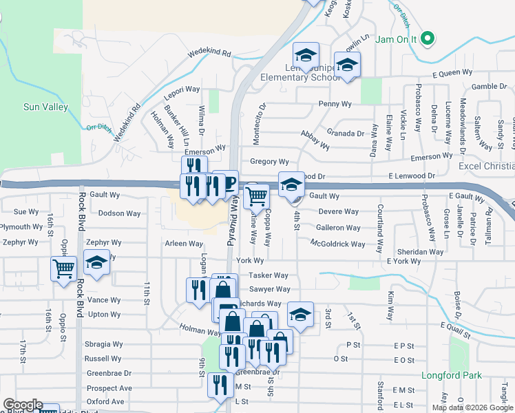 map of restaurants, bars, coffee shops, grocery stores, and more near 2742 Stine Way in Sparks