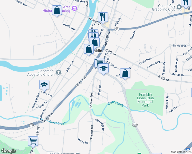 map of restaurants, bars, coffee shops, grocery stores, and more near 618 Anderson Street in Franklin