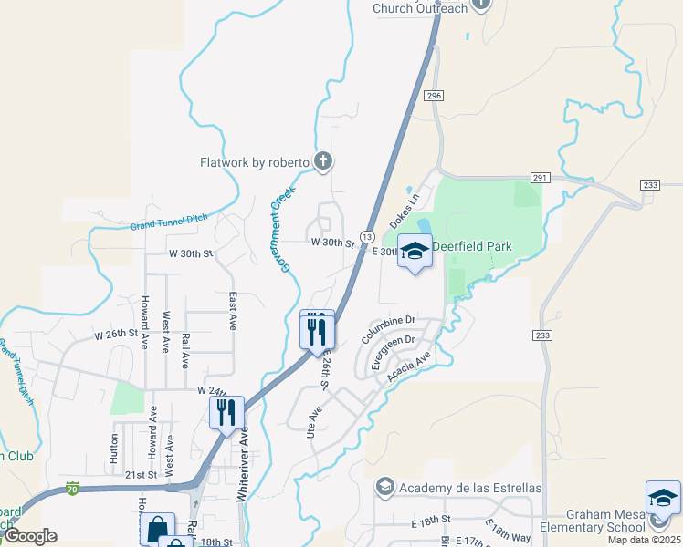 map of restaurants, bars, coffee shops, grocery stores, and more near 172 West 26th Street in Rifle