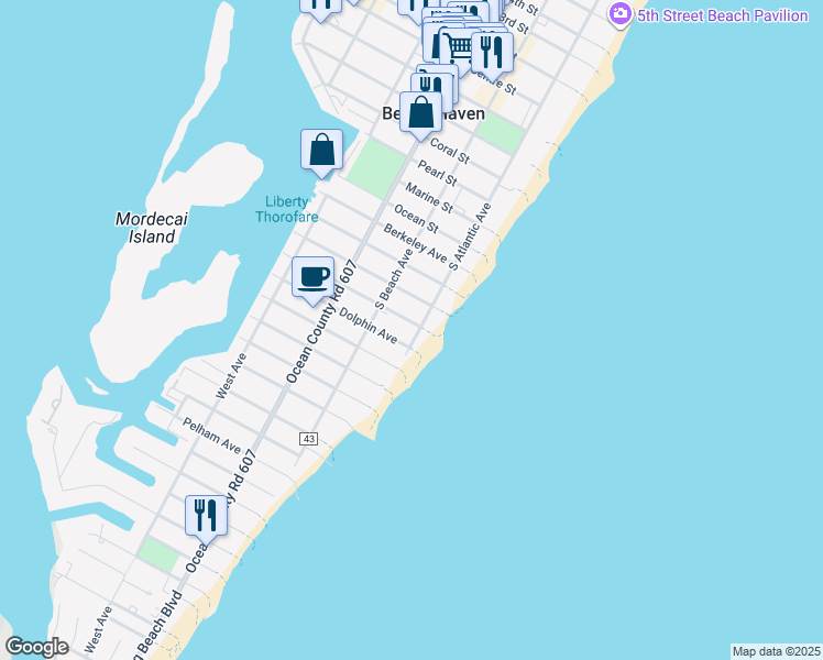 map of restaurants, bars, coffee shops, grocery stores, and more near 1108 South Atlantic Avenue in Beach Haven