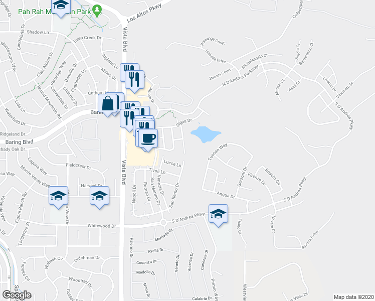 map of restaurants, bars, coffee shops, grocery stores, and more near 2734 Ineisa Court in Sparks