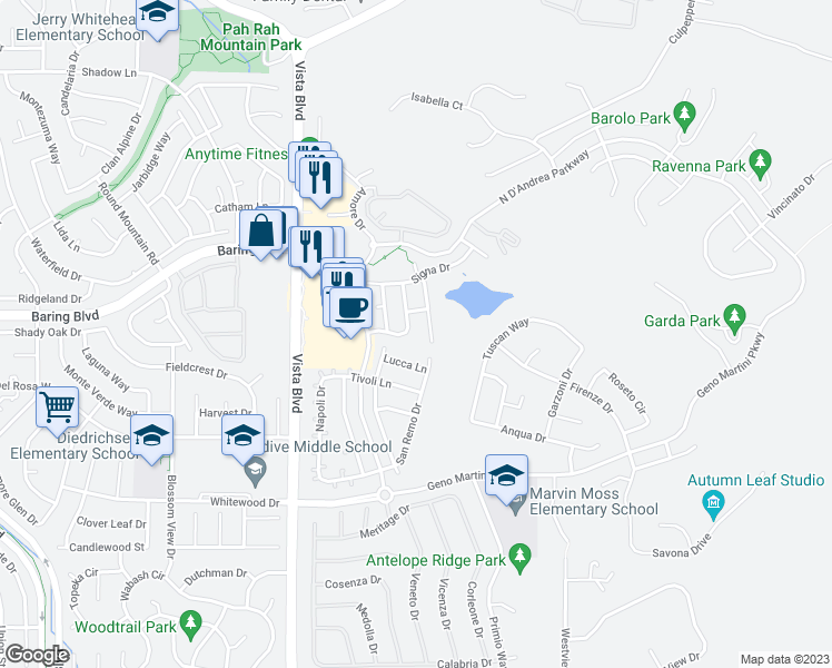 map of restaurants, bars, coffee shops, grocery stores, and more near 2766 Cintoia Drive in Sparks