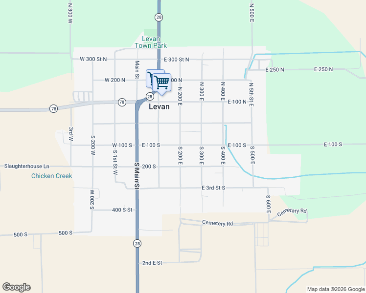 map of restaurants, bars, coffee shops, grocery stores, and more near 213 East 100 South in Levan